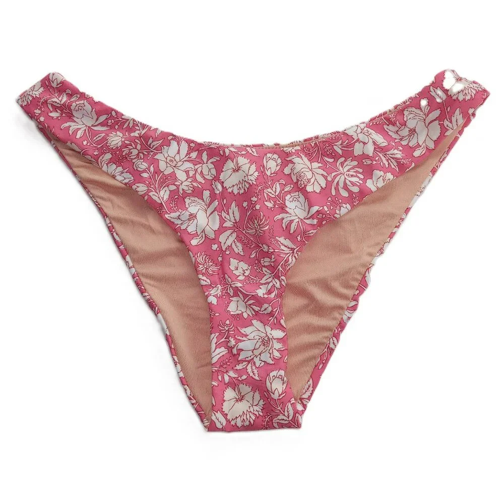 J. Crew Women's Curved Waist Cheeky Bikini Bottom Size Medium Tossed Floral Pink